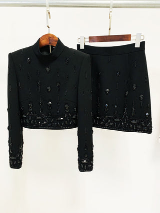 Embellished Long Sleeve Top and Skirt Set