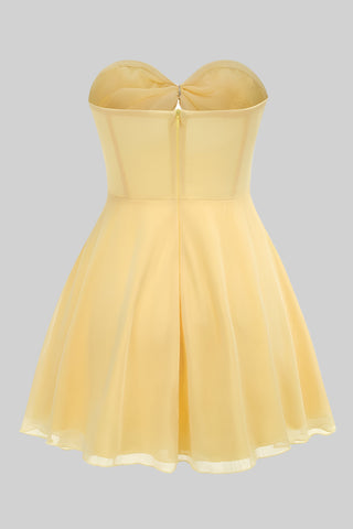 Elegant Ruched Sweetheart Strapless Mini Dress - Sunshine Yellow & Classic White