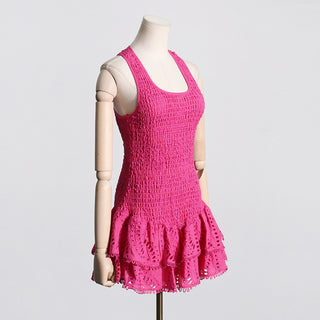 Ruffled Embroidered Sleeveless Mini Dress