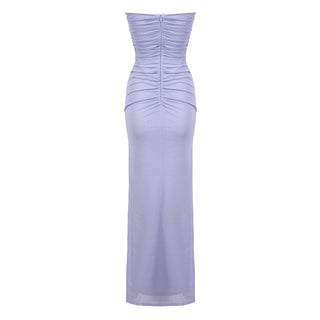 Lavender Textured Flower Mesh Long Dress