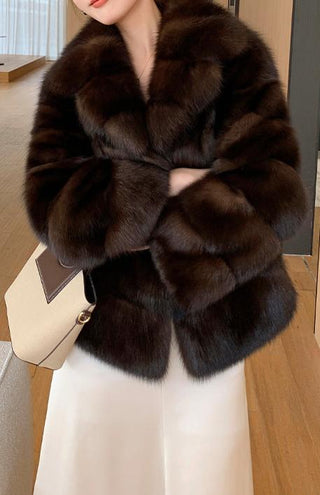 Luxury Dark Brown Faux Fur Coat - Short (65 cm)