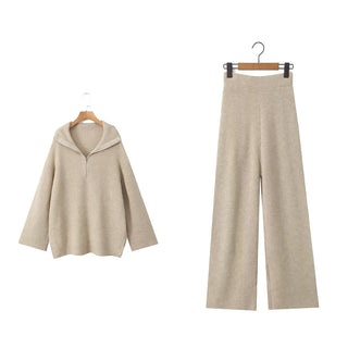 Cozy Ribbed Knit Set – Oversized Pullover & High-Waist Trousers