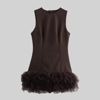 Sleeveless Mini Dress with Tulle Hemline