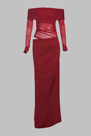 Elegant Off-Shoulder Long Sleeve Mesh Tall Dress