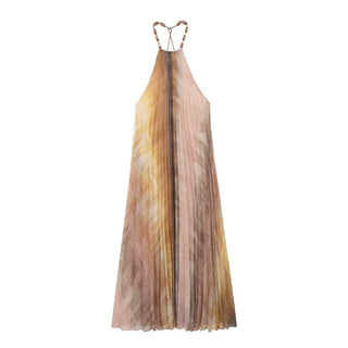 Tie Dye Halter Pleated Midi Dress