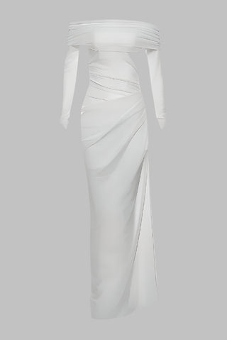 Elegant Off-Shoulder Long Sleeve Mesh Tall Dress