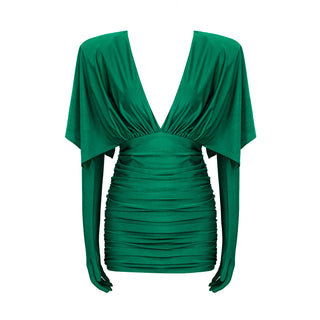 Emerald Charm  Mini Dress With Gloves
