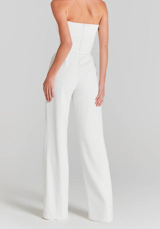 White Pearl Belted Strapless Jumpsuit