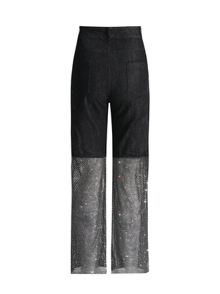 Rhinestone Fishnet Denim Pants