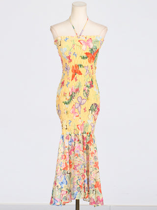 Blossom Breeze Halter Embroidered Floral Long Dress