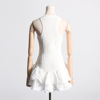 Ruffled Embroidered Sleeveless Mini Dress