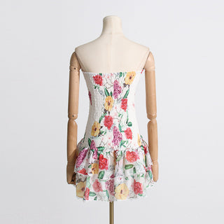 Strapless Halter-Neck Floral Embroidered Mini Dress