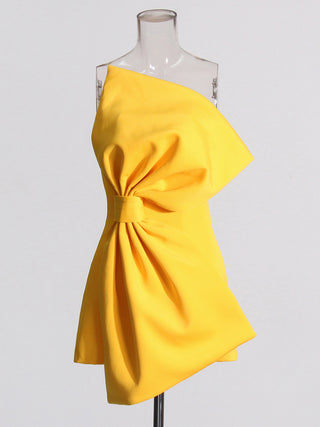 Elegant Strapless Asymmetric Bow Top