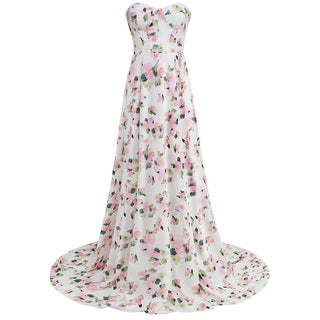 Lea Strapless Back Tie Floral Long Dress