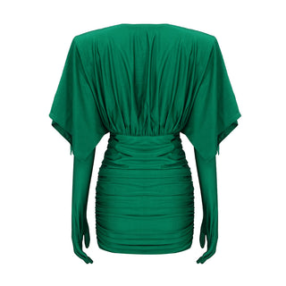 Emerald Charm  Mini Dress With Gloves