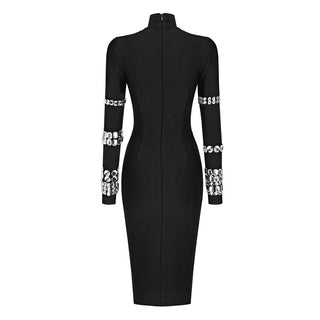 Elena Glamour High Neck Long Sleeve Bandage Long Dress