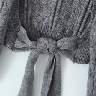 Long Sleeve Backless Knitted Sweater Top with Bow Detail