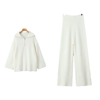 Cozy Ribbed Knit Set – Oversized Pullover & High-Waist Trousers