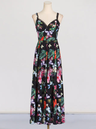 Floral Butterfly Sleeveless Long  Dress
