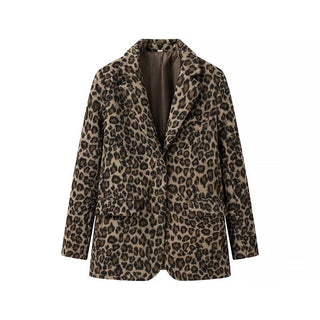 Long Sleeve Leopard Print Faux Fur Blazer Jacket