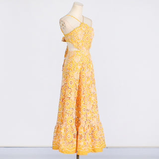 Floral Halter  Back Tie Long Dress