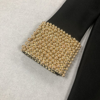 Elegant Long Sleeve Bandage Tall Dress with Gold Pearl Detailing