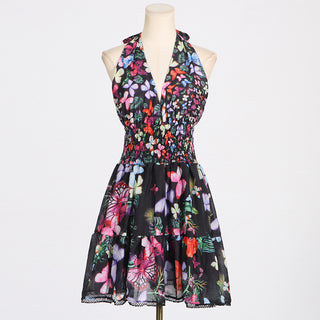 Summer Bloom Halter Neck  Backless Mini Dress