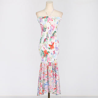 Blossom Breeze Halter Embroidered Floral Long Dress