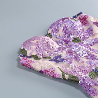 Strapless Lavender Floral Embroidery Sequin Long Dress