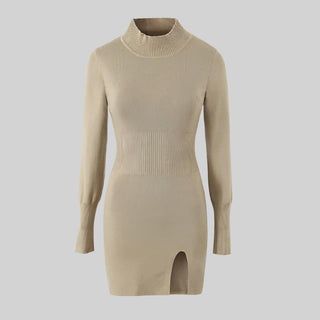 Long Sleeve Knitted Mini Dress with Slit