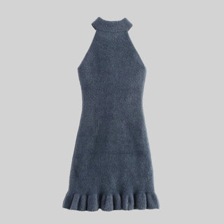 Ruffled Hem Winter Knit Mini Dress