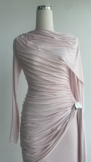Classic Draped Fit Stretch Fabric Long Sleeve Dress
