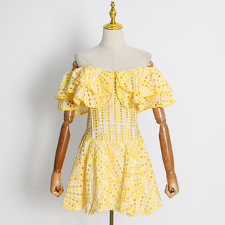 Breezy Off Shoulder Embroidered Mini Dress