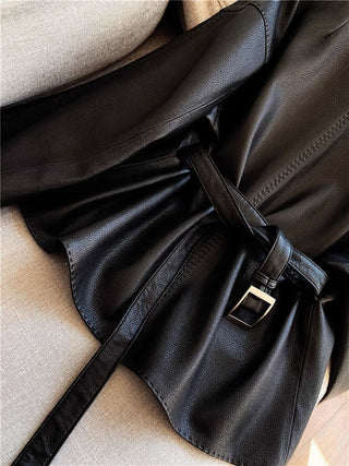 Short Faux Leather Jacket With Belt
