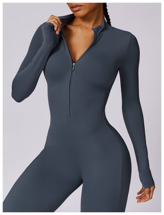 Zipper Long-Sleeved Yoga Jumpsuit