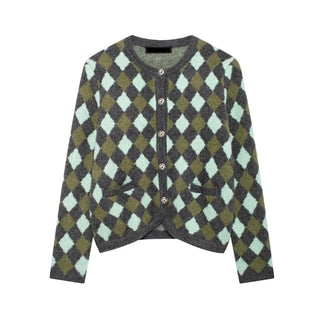 Vintage Argyle Pattern Button-Up Cardigan Sweater