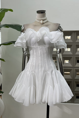 Off-Shoulder Mini Dress with Ruffle Trim and Flared Skirt