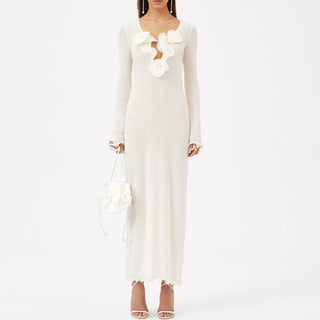 Blooming V Neck Long Sleeve Flower Dress