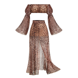 Leopard Ruffle Off Shoulder Set