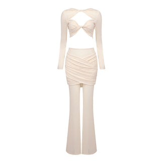 Mesh Long Sleeve Backless  Set