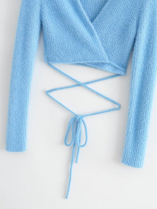 Slim Fit V-Neck Wrap-Around Long Sleeve Crop Top