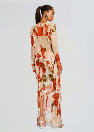 Sheer Mesh Sleeve Skirt  Print Set