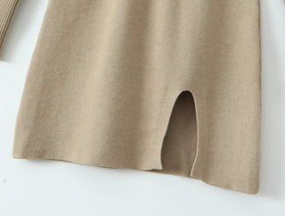 Long Sleeve Knitted Mini Dress with Slit