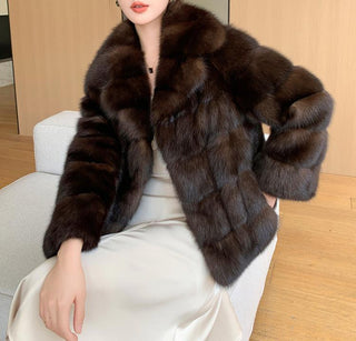 Luxury Dark Brown Faux Fur Coat - Short (65 cm)
