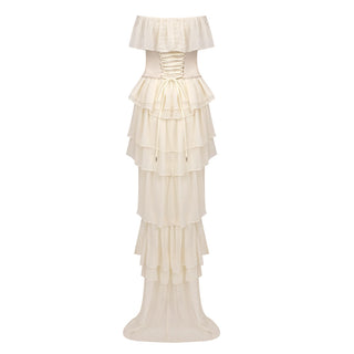 Apricot Ruffle Strapless Long Dress with Corset Top