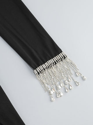 Elegant Black Long Sleeve Evening Long Dress with V-Neck and High Slit