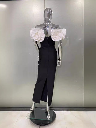 Midnight Bloom Flower Bandage Long Dress