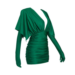 Emerald Charm  Mini Dress With Gloves
