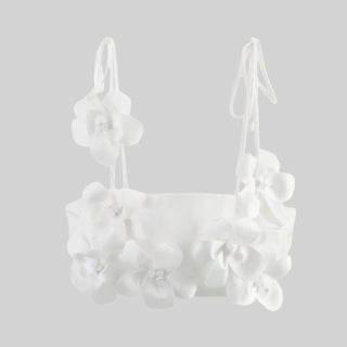 3D Floral Embellished Tie-Strap Crop Top