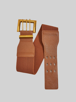 Wide Elastic Belt with Bold Gold Buckle